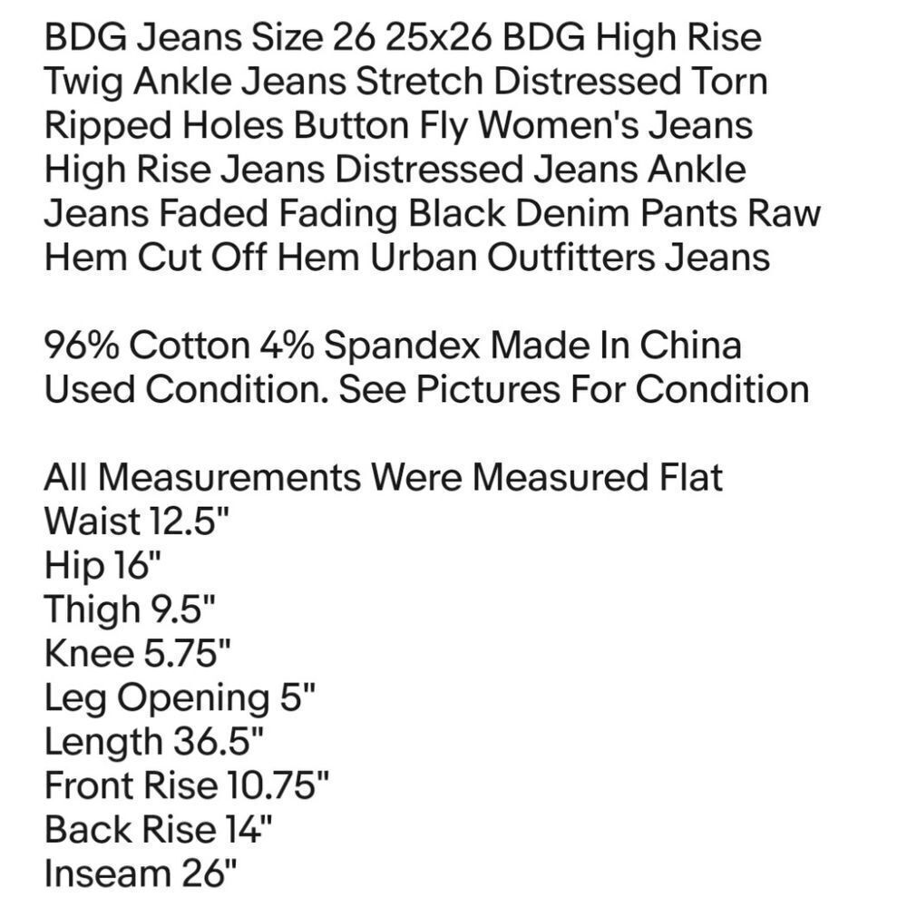 BDG Jeans Size 26 25x26 BDG High Rise Twig Ankle Jeans Stretch Distressed Torn - Picture 5 of 5